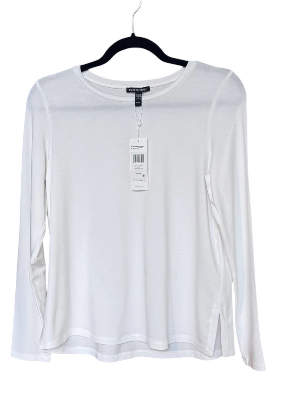 Eileen Fisher CREW NECK Long Sleeve Stretch Top Shirt White Size PS NWT $138